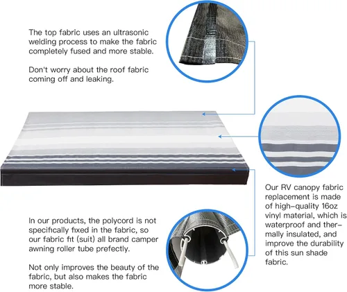 Vista 3 de AWNLUX Tela de Repuesto para Toldo de RV Vinilo Impermeable Pantalla de Sombra para Toldos Camping Ajuste Universal Tela Protector Solar Bloqueador
