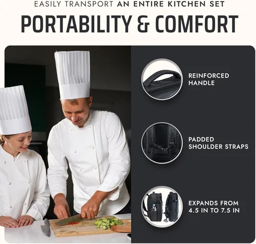 Vista 6 de Asaya - Mochila para cuchillos de chef con bolsa enrollable para 20 cuchillos de bolsillo - Más de 30 bolsillos para cuchillos - Los cuchillos
