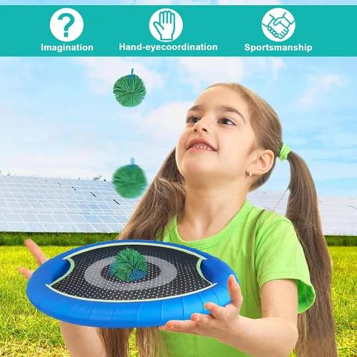 Vista 5 de WIn SPORTS Disco de paletas de trampolín, juego para interiores y exteriores para 4 jugadores, juego de campamento para niños, adultos, parejas