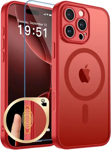 Vista 275 de zapica Funda magnética para iPhone Air, con protector de pantalla de vidrio templado, compatible con MagSafe, translúcida mate, a prueba de golpes