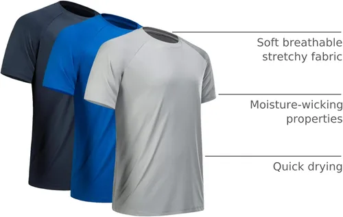 Vista 14 de Camisetas de entrenamiento para hombre, de manga corta, de secado rápido, atlético, gimnasio, activo, absorbe la humedad