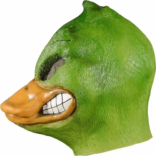 Vista 4 de Xiao Chou Ri Ji Máscara de látex de animales para fiesta de Halloween, diseño de pato divertido para adultos (verde)