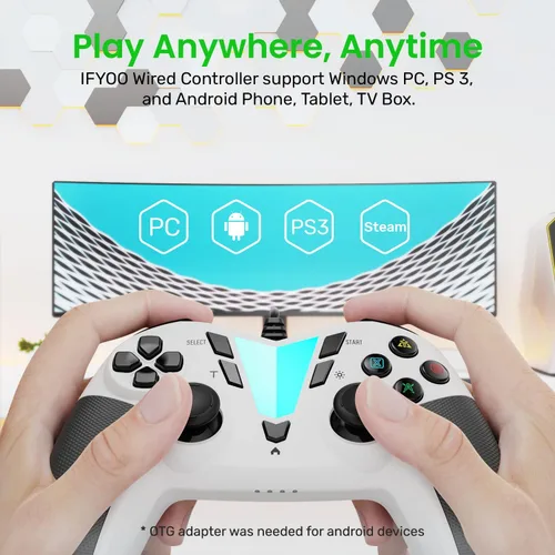 Vista 2 de IFYOO PC Steam Game Controller ONE Pro Wired USB Gaming Gamepad Joystick Compatible with ComputerLaptopWindows 111087XP AndroidPhoneTabletTVBox PS3