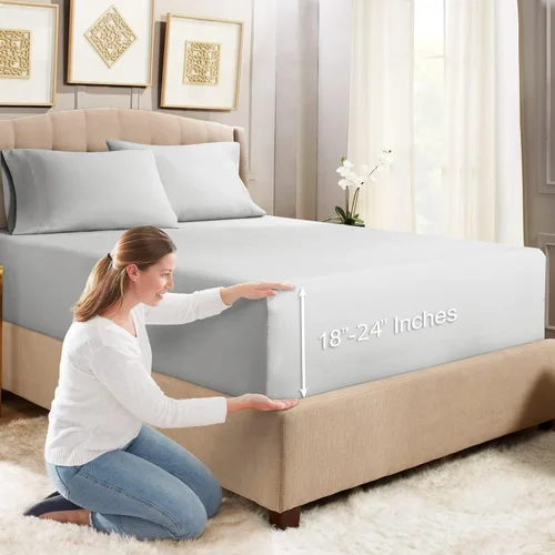 Vista 30 de Empyrean Bedding - Sábanas bajeras tamaño Queen, con sábana de cajón extra profunda – Juego de sábanas bajeras extra profundas, de 24 pulgadas