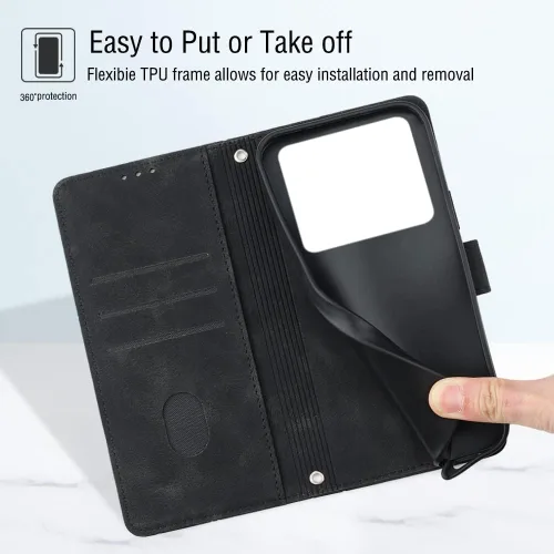 Vista 5 de Flip Case for Xiaomi 12 Ultra/12S Ultra,Skin Feeling Embossed Solid Color Premium Leather Wallet Case with Hand Strap