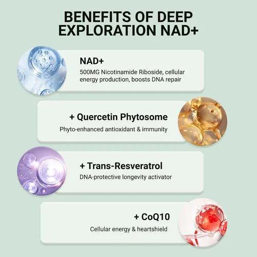 Vista 3 de Suplemento NAD+, liposomal NAD nicotinamida ribósido resveratrol 1500 mg - Anti-envejecimiento y salud cerebral, mejora la energía, específicamente