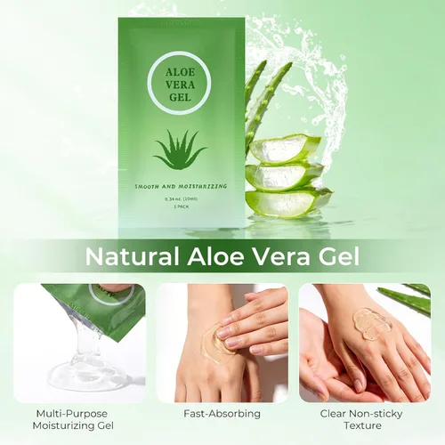 Vista 2 de Gel de aloe vera de tamaño viaje, mini loción natural de aloe vera orgánica, envuelta individualmente, crema de aloe calmante después del sol