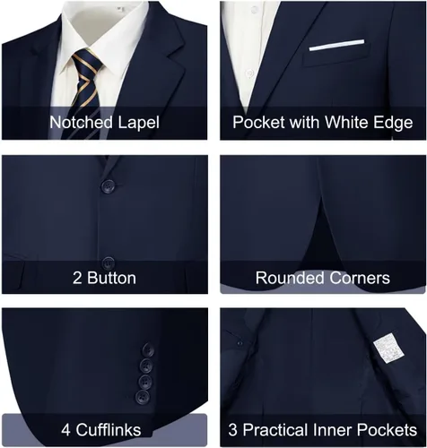 Vista 5 de Lynerun Mens Slim Fit 2 Piece Suit Two Button Notched Lapel Solid Suit Jacket Pants Set Tuxedo for Prom