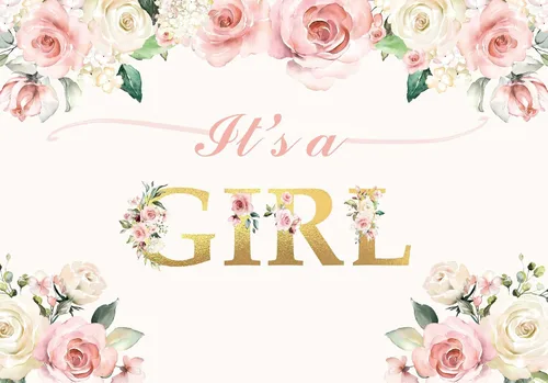 Vista 3 de Fondo de fiesta con texto en inglés "It's a Girl" para baby shower, decoración de fiesta, acuarela, fondo floral rosa, fondo de fotografía, regalos