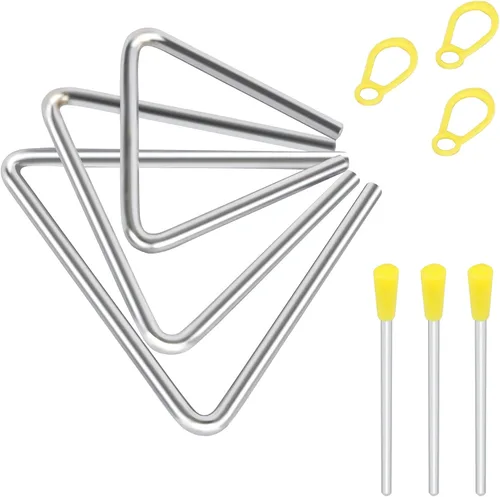 Vista 6 de EASTROCK Juego de instrumentos triangulares, 3 paquetes, 4, 5, 6 pulgadas con delantero Juego de instrumentos de percusión de acero Triángulos