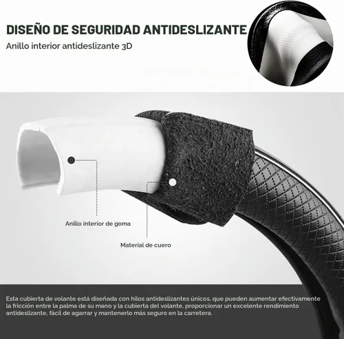 Vista 3 de Funda para volante de automóvil, 15 pulgadas, antideslizante, de cuero transpirable, protector de volante suave envolvente completo para hombres