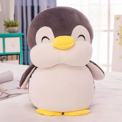 Vista 7 de Almohada de peluche de pingüino de peluche de 12 pulgadas con cara sonriente, juguete de peluche de pingüino para niños y amantes Negro