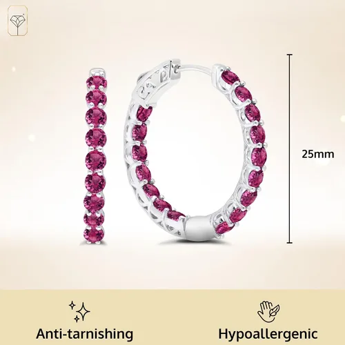 Vista 3 de Gemstone Inside Out Hoop Earrings for Women in 925 Sterling Silver 1 Inch Diameter and 3mm Birthstone with Notched Post with Lock by MAX + STONE