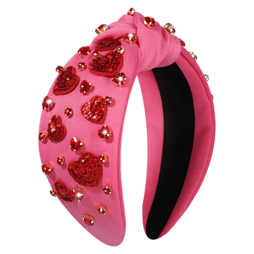 Vista 10 de MOLOCH Diadema de corazón rosa para mujer con diamantes de imitación, diadema de corazón con nudo de cristal, banda ancha de terciopelo a la moda