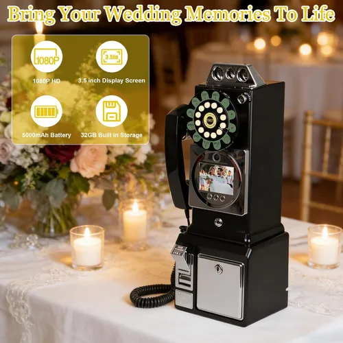 Vista 2 de Libro de invitados de audio y video, teléfono de boda, video HD 1080P, libro de invitados de estilo retro con batería de larga duración para bodas