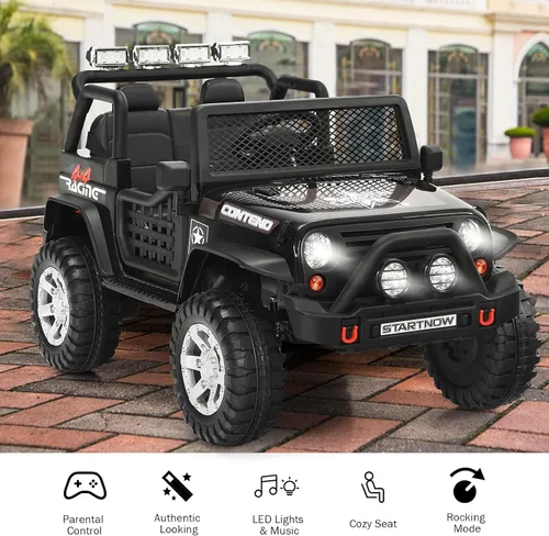 Vista 4 de Costzon - Camioneta de paseo para niños de 2 plazas, vehículo eléctrico con batería de 12 V con control remoto, 2 velocidades, suspensión