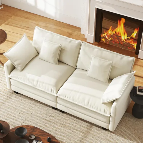 Vista 37 de Sofá de nube en forma de L de 77 pulgadas, sofá modular con otomana, cómodo sofá biplaza de felpilla con almohada para sala de estar, dormitorio