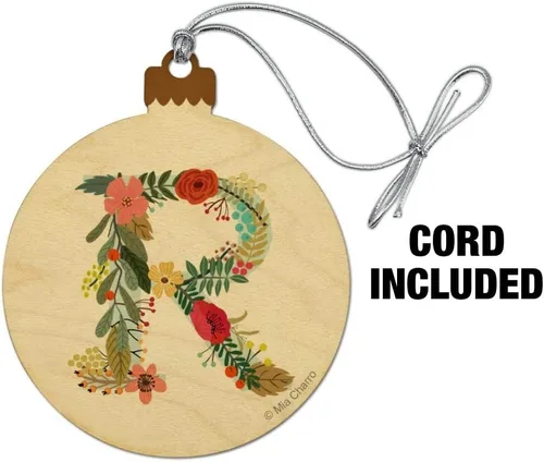 Vista 2 de GRAPHICS & MORE Letra R - Monograma floral con inicial de madera para árbol de Navidad