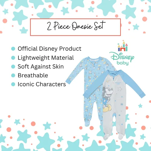 Vista 2 de Disney Paquete de 2 mamelucos con cremallera para bebé, Mickey y Minnie Mouse, Rey León, Dálmatas, pijamas para niñas recién nacidas y niños