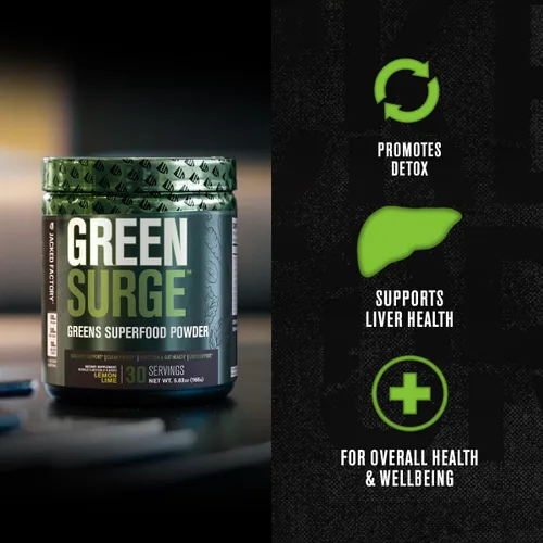 Vista 2 de Jacked Factory Green Surge Green Superfood - Bebida verde apta para dieta cetogénica con espirulina, hierba de trigo y cebada, verduras orgánicas
