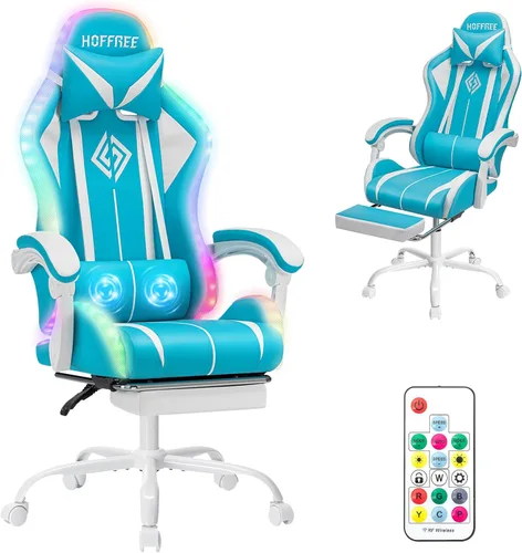 Vista 16 de HOFFREE LED Gaming Chair with Massage RGB Lights Computer Game Chair-Red Rojo + negro