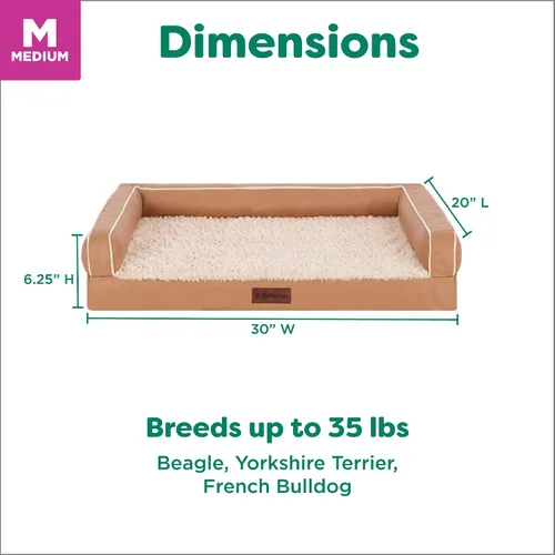 Vista 3 de Furhaven Sofá cama ortopédico para perro, sofá de espuma viscoelástica con refuerzos, felpa texturizada y funda resistente al agua, funda lavable