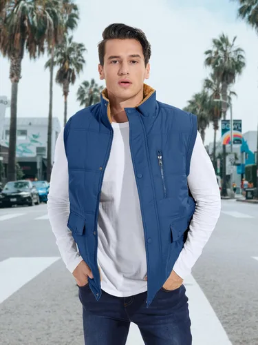 Vista 7 de MAGCOMSEN Chalecos de abrigo para hombre, con cremallera completa, sin mangas, con forro polar, chaleco acolchado con cuello alto