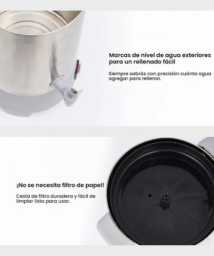 Vista 4 de SYBO Cafetera de percolado de acero inoxidable de grado comercial Urna de agua caliente para catering, 30 tazas, 4.5L, gris