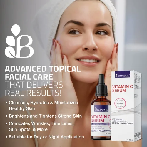 Vista 4 de Bronson Suero de vitamina C para cara, suero facial antienvejecimiento con ácido hialurónico de primera calidad, vitamina E, aloe y jojoba, suero