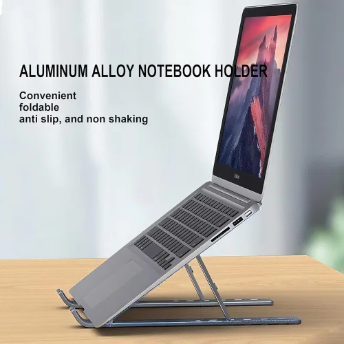 Vista 3 de Soporte plegable para laptop, soporte para computadora de escritorio, elevador de computadora para escritorio, portátil plegable ventilado