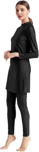 Vista 3 de IMEKIS Mujeres musulmanas burkini trajes de baño modesto traje de baño islámico de manga larga cubierta completa Hijab Swim Top pantalones lisos