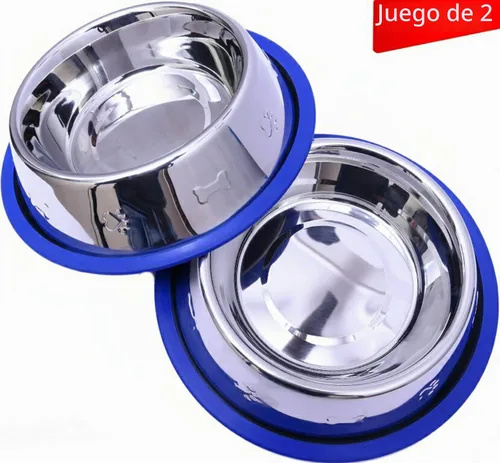 Vista 7 de Juego de 2 tazones para perro de acero inoxidable grabados de Mr. Peanut's, fácil de limpiar, resistente a las bacterias y al óxido, con anillo