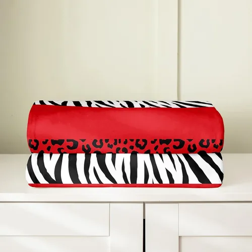 Vista 4 de Leopard Print Throw Blanket,40x50,African Wild Animal Skin Print Fleece Blanket for Teens Adults,Zebra Geometric Stripes Wildlife Tribal