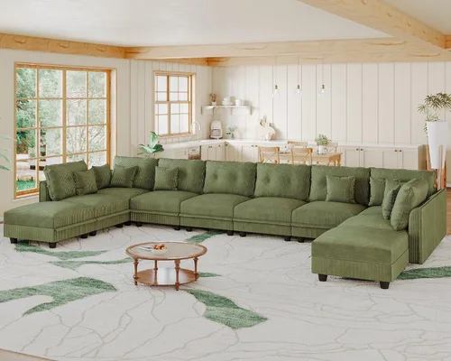 Vista 23 de LLappuil Sofá Seccional Modular con Asientos de Almacenamiento, Sofá Modular Convertible de Pana Chaise para Sala de Estar, Sofás de 5 Plazas con 3