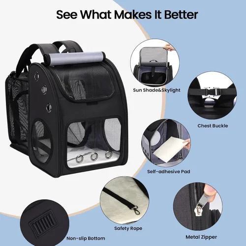 Vista 3 de Mochila transportadora para gatos, mochila expandible para gatos y mascotas pequeñas, diseño transpirable súper ventilado, mochila de viaje portátil