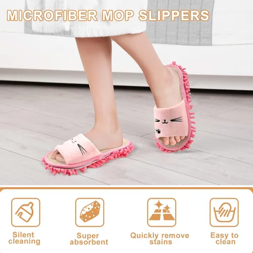 Vista 4 de Wesiti 4 pares de pantuflas lavables de microfibra divertidas, zapatos de limpieza de piso para mujer, para el hogar