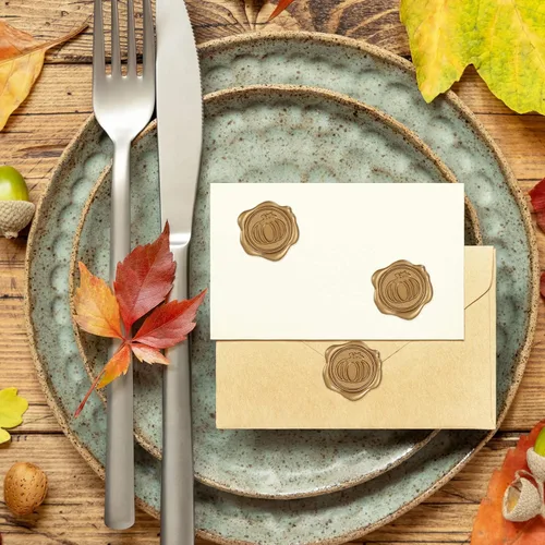 Vista 4 de Whaline 50 calcomanías de sello de cera de otoño, calcomanías de sello de calabaza de otoño, calcomanías 3D vintage doradas autoadhesivas en relieve