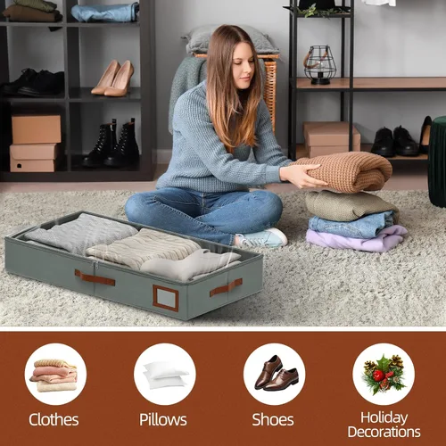 Vista 7 de Contenedores de almacenamiento de 4 pulgadas para debajo de la cama, paquete de 2 contenedores grandes de almacenamiento debajo de la cama con tapa