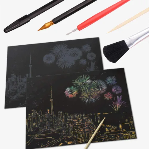 Vista 4 de LOOKSEVEN Juego de herramientas para rascar, 6 piezas de herramientas de arte para rascar, juego de artes de boceto, bolígrafo de color rascador