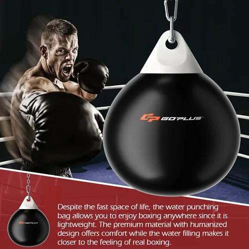 Vista 9 de Goplus Bolsa de Agua Aqua, Bolsa de Boxeo Pesada de 180 Libras de 21 Pulgadas / 110 Libras de 18 Pulgadas con Cadena Metálica Ajustable, Manguera