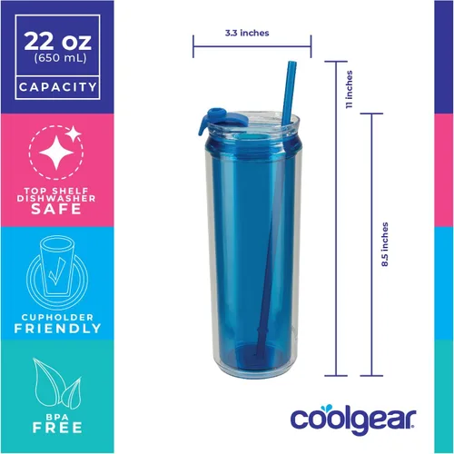 Vista 8 de COOL GEAR Paquete de 3 vasos modernos de 22 onzas con popote reutilizable, apto para lavavajillas, apto para vasos, a prueba de derrames, vaso