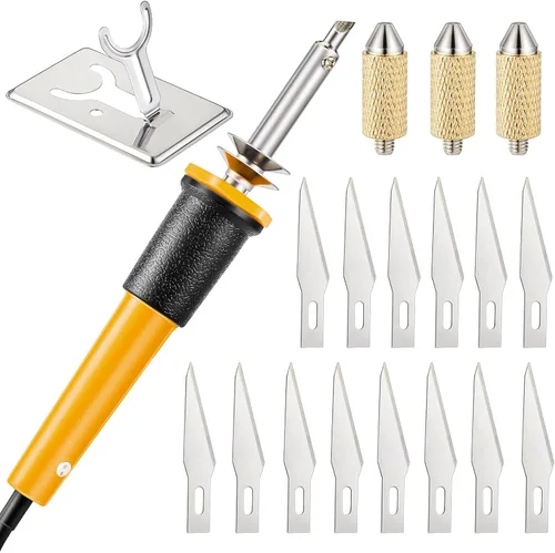 Vista 8 de Honoson - Herramienta de corte con cuchillo caliente eléctrico de 19 piezas, cortador de plantillas con cuchillo caliente multiusos con soporte