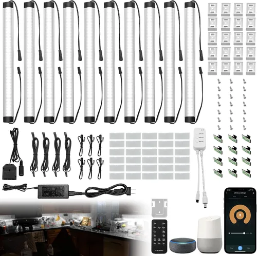 Vista 6 de Kit de luces LED para debajo del gabinete, tira regulable inteligente LED regulable, barra conectable de 24 V, luces LED de mostrador para despensa
