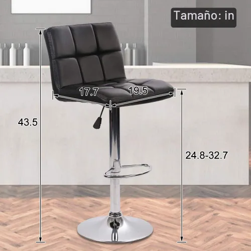 Vista 2 de Dkeli Juego de 2 taburetes de bar giratorios de altura ajustable con respaldo de piel sintética duradera, silla de comedor moderna y alta para sala
