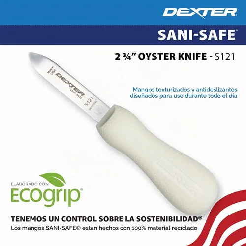 Vista 4 de Dexter-Russell - Cuchillo para ostras estilo New Haven de 2.75 pulgadas de la serie Sani-Safe Classic New Haven pattern blade with bent tip that