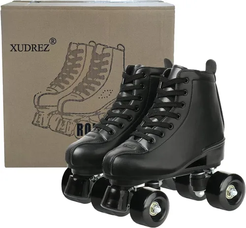 Vista 4 de XUDREZ - Patines clásicos de cuero de doble fila con diseño alto para mujeres y hombres