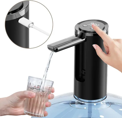 Vista 4 de Dispensador automático de agua para 5 galones, dispensador de jarra de agua eléctrico portátil, pantalla digital, carga USB C, boquilla plegable