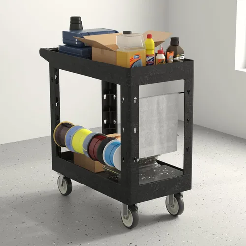 Vista 7 de Carrito utilitario con ruedas, carrito de servicio rodante de capacidad de 1000 libras, carros de trabajo de 34 x 17 pulgadas, carrito