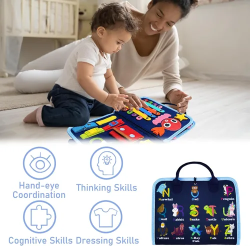 Vista 5 de Gojmzo Busy Board Juguetes Montessori para Niños Pequeños y Niñas Regalos, Juguetes Sensoriales para Niños Pequeños, Actividades Educativas de Viaje