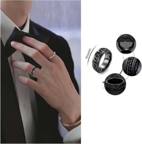 Vista 3 de yfstyle 4 anillos de banda lisa para hombres, anillos de acero inoxidable para hombres, anillos de boda geniales para hombres, anillos giratorios